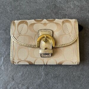 Coach Tan Gold Signature Collection Small Wallet Buckle